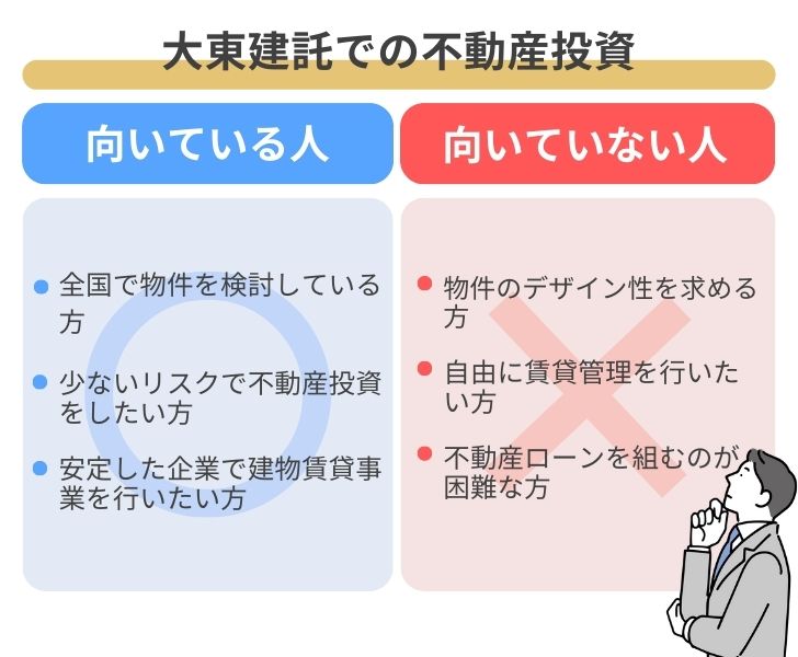 大東建託株式会社での不動産投資が向いている人・向いていない人